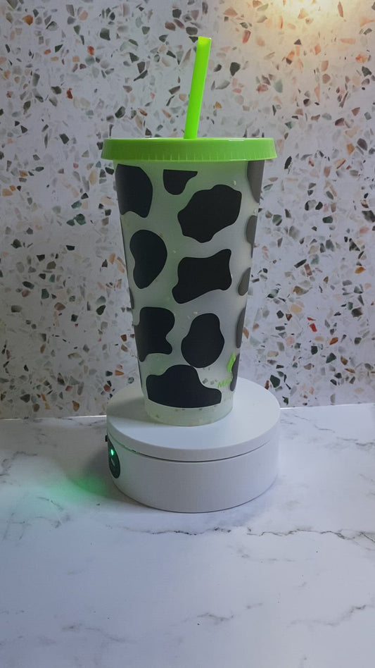 24 ounce cow print color changing tumbler