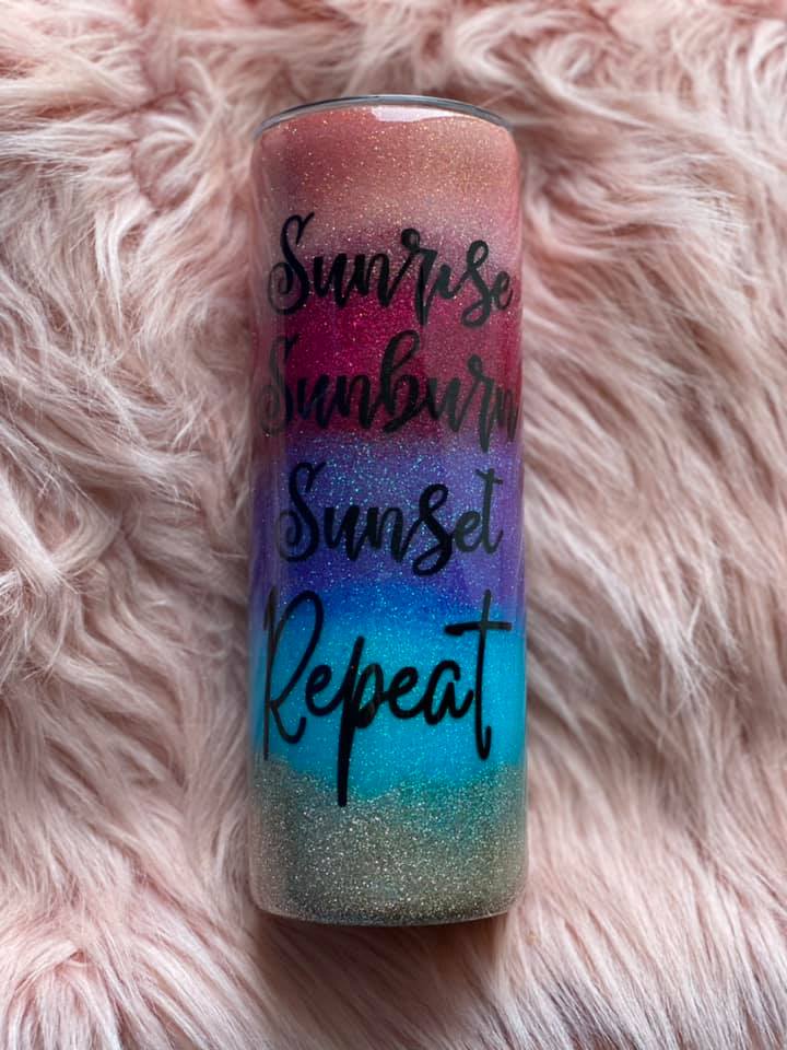 20 Ounce Skinny Epoxy tumbler Sunrise, Sunburn, Sunset Repeat
