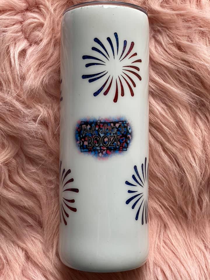 20 Ounce Skinny Epoxy Tumbler With Fireworks