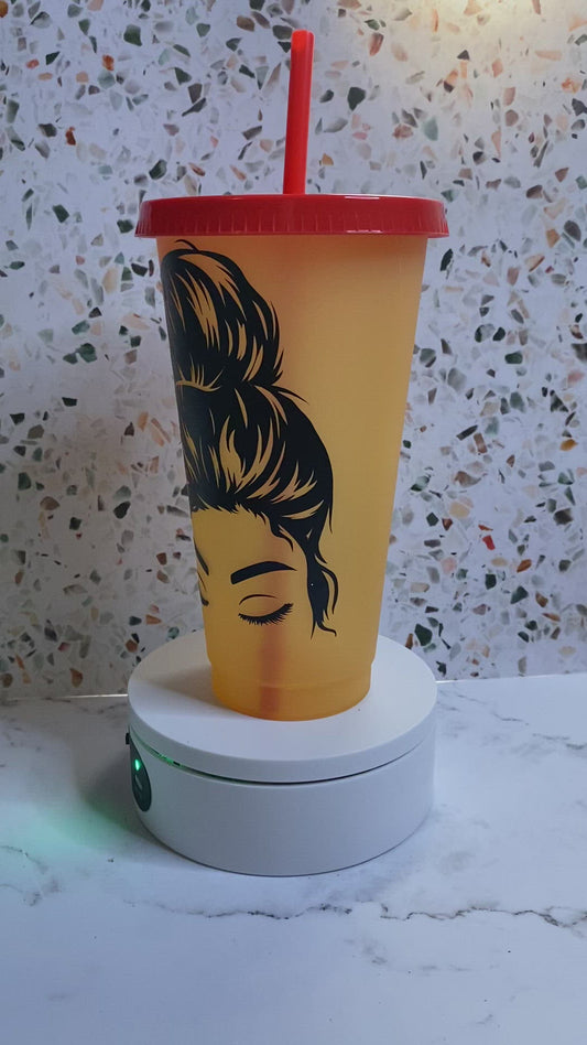 24 ounce messy bun color changing tumbler