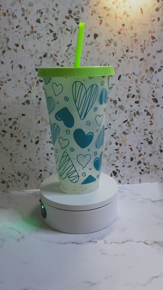 24 ounce heart color changing tumbler