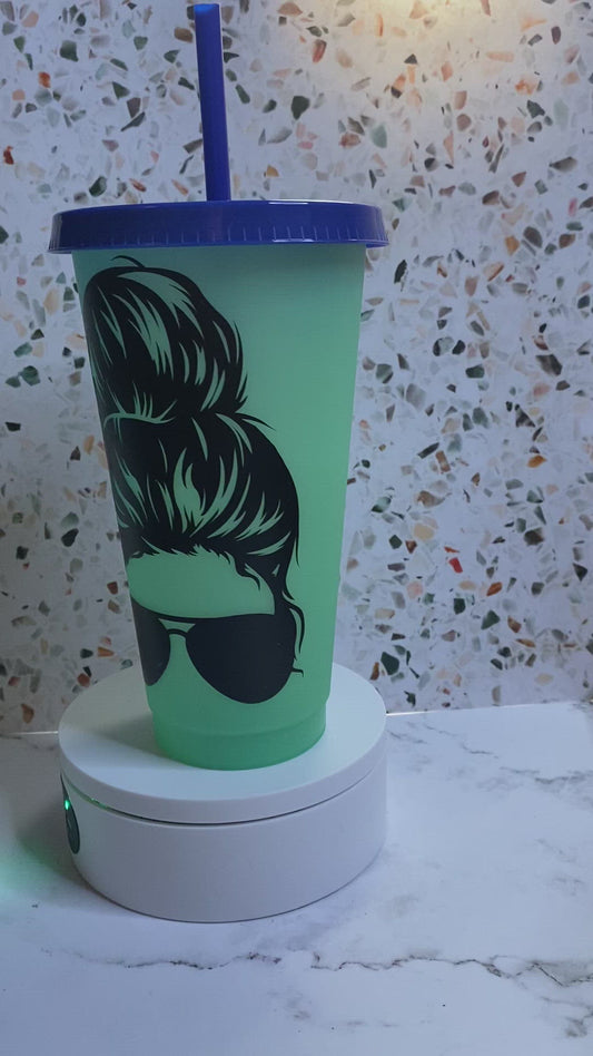 24 ounce messy bun color changing tumbler