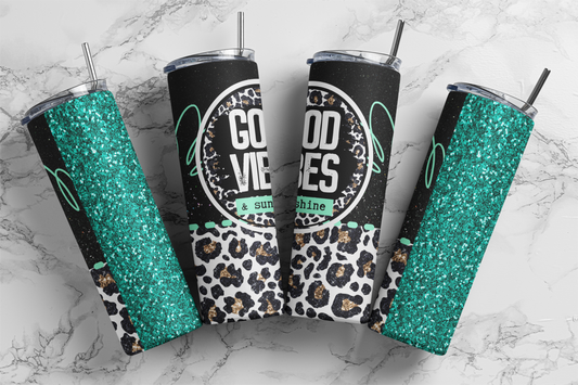 Good Vibes And Sunshine 20 Ounce Skinny Sublimation Tumbler