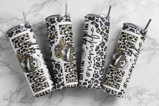 Leopard Momlife 20 Ounce Skinny Sublimation Tumbler