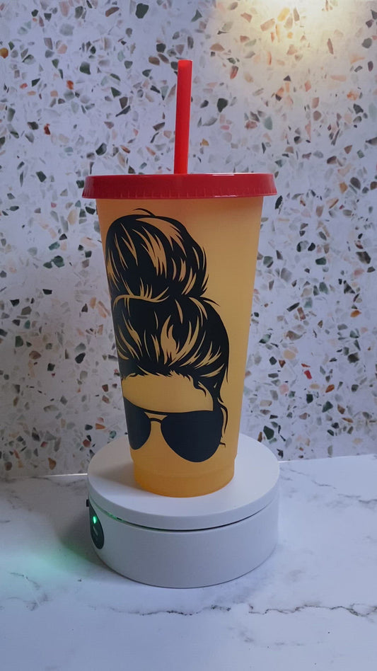 24 ounce messy bun color changing tumbler