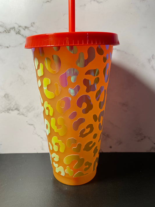 24 ounce cheetah print color changing tumbler