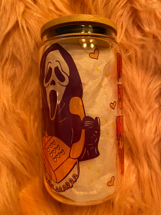 16 ounce Ghost Face Glass Can