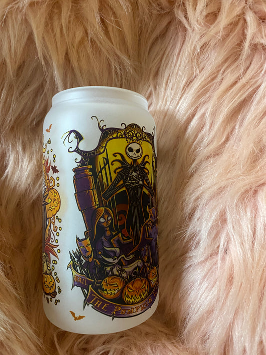 16 ounce Jack And Sally  Frosted Glass Can