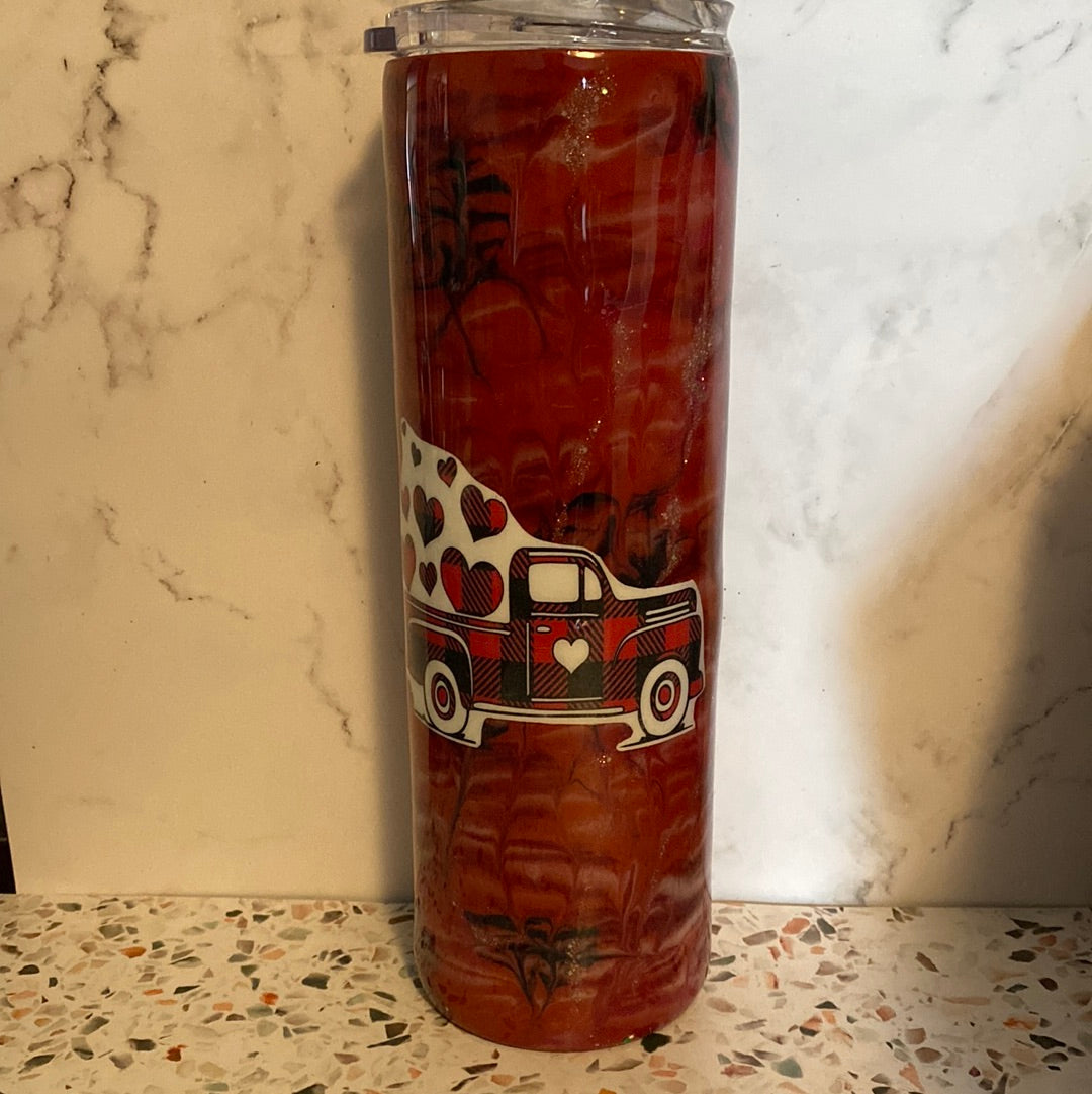 30 ounce red truck valentines tumbler.