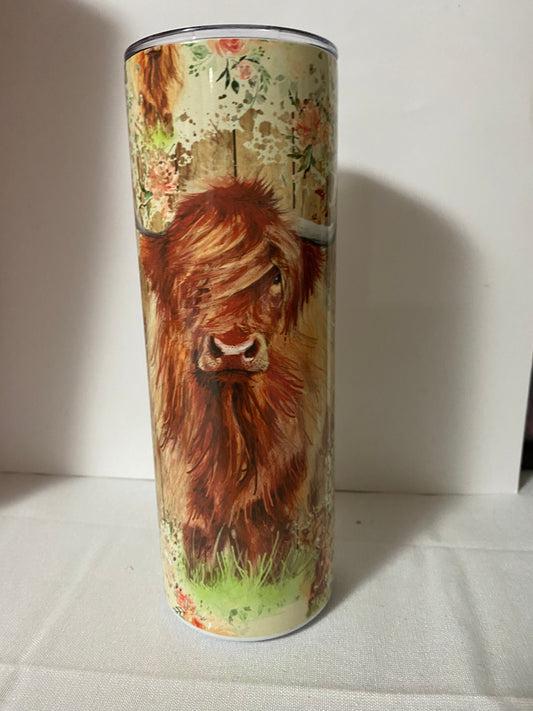 Floral highland cow 20 Ounce Sublimation Tumbler