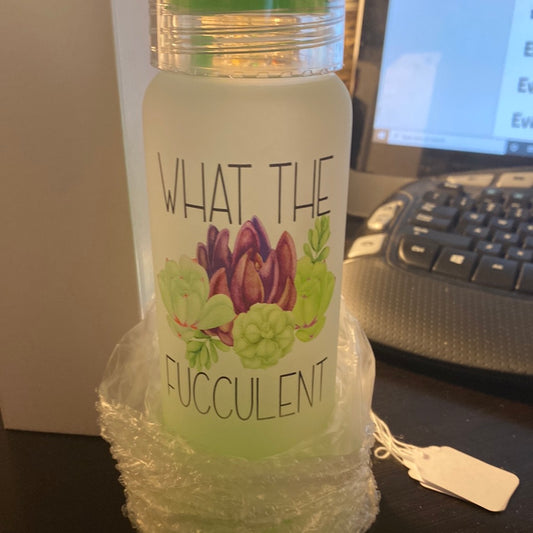 16.9 ounce What The Fucculent  Glass Water Bottle