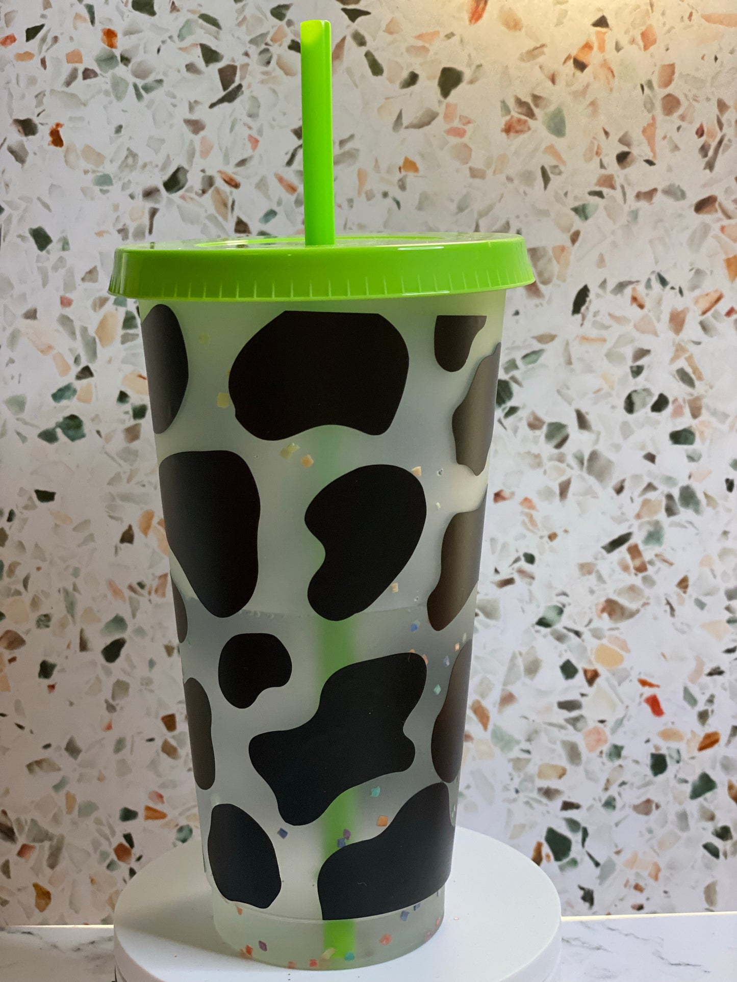 24 ounce cow print color changing tumbler