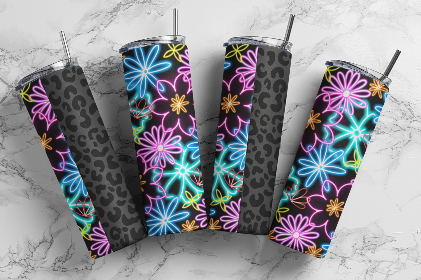 Neon Floral Leopard 20 Ounce Skinny Sublimation Tumbler